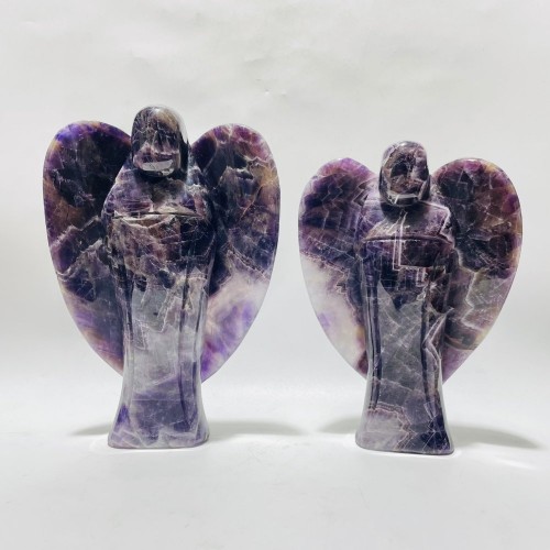 2 Pieces Large Chevron Amethyst Angel Carving(with natural crack)