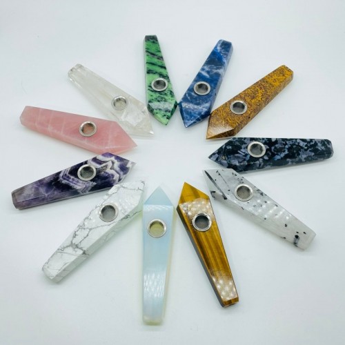 11 Types Side Hole Crystal Pipes Sodalite Apatite Rose Quartz Wholesale