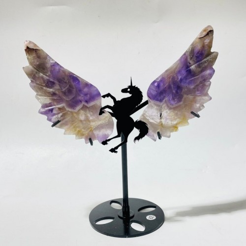 2 Pairs Chevron Amethyst Pegasus Wing Crystal Carving With Stand