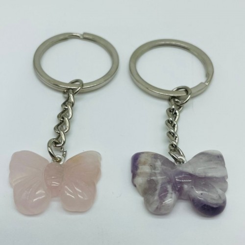 2 Types Butterfly Carving Keychain Wholesale Chevron Amethyst Rose Quartz