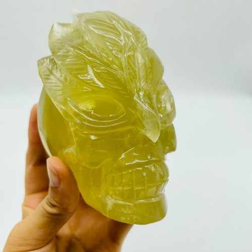 Unique Citrine Feather Mask Skull Carving