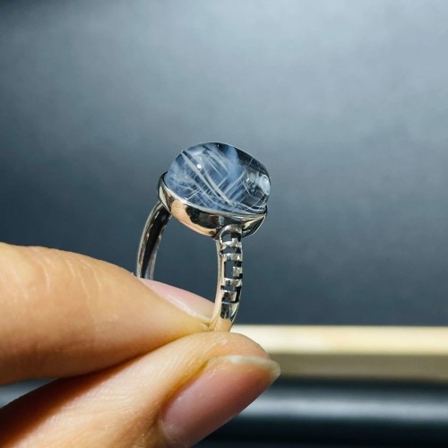 30 Pieces S925 High Grade Blue Angel Feather Quartz Ring