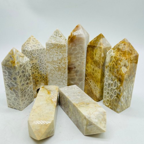 Natural Coral Jade Four-Sided Tower Point Wholesale