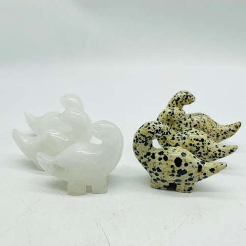 Clear Quartz & Dalmatian Jasper Dinosaur Carving Animals Wholesale