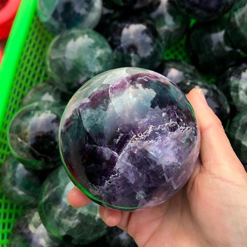 Green And Purple Fluorite Crystal Sphere