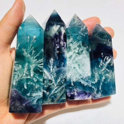 High Quality Feather Fluorite Four-Sided Tower Point Wholesale