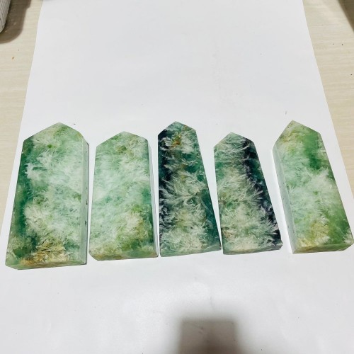 5 Pieces Large Feather Fluorite Four-Sided Tower Points