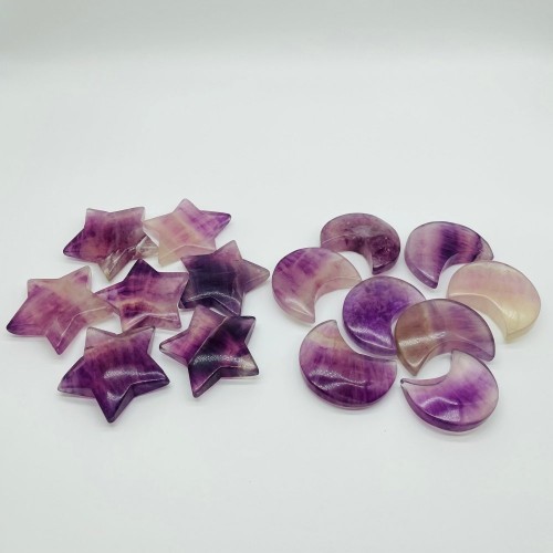 Purple Fluorite Star & Moon Carving Wholesale