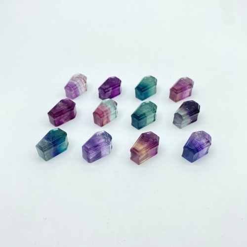 Rainbow Fluorite Coffin Carving Wholesale