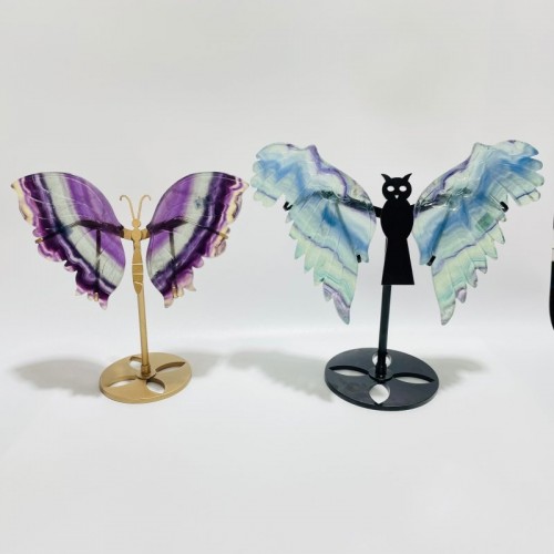 2 Pieces Rainbow Fluorite Butterfly Carving With Stand