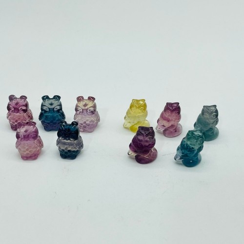 Mini Rainbow Fluorite Owl Carving Wholesale