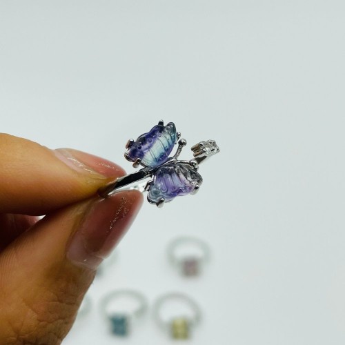 Rainbow Fluorite Mini Butterfly Ring Wholesale