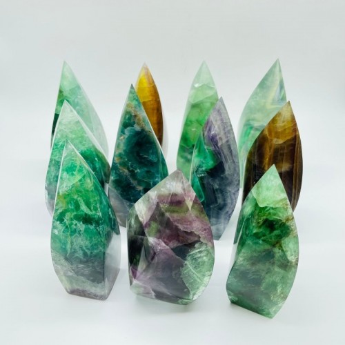 11 Pieces Large Rainbow Fluorite Mixed Color Flame High Quality