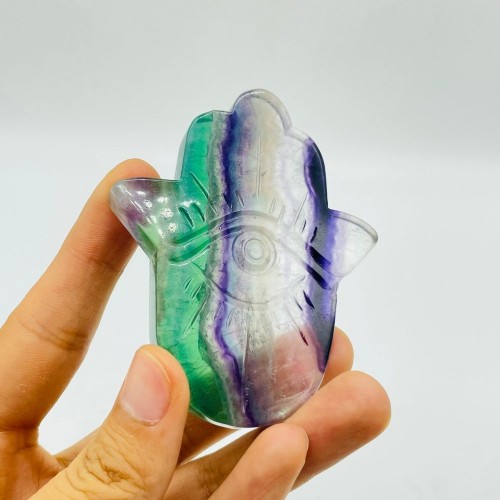 Rainbow Fluorite Hamsa Hand Evil Eye Carving Wholesale