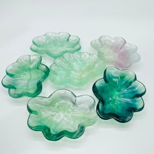 Transparent Fluorite Flower Beautiful Shallow Bowl Wholesale