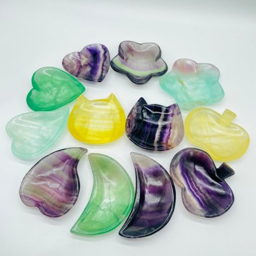 6 Types Different Shape Fluorite Colorful Shallow Bowl Heart Wholesale Moon Flower