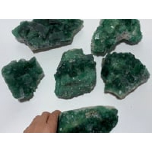 6 Pieces Unique Green Fluorite Raw Specimen Cubic Stone