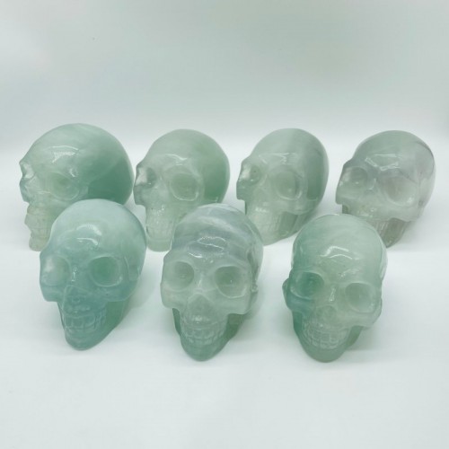 7 Pieces Light Color Fluorite Halloween Skull Carving