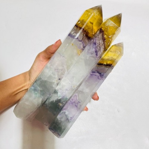 Large Colorful Rainbow Fluorite Yellow Tip Tower Wholesale