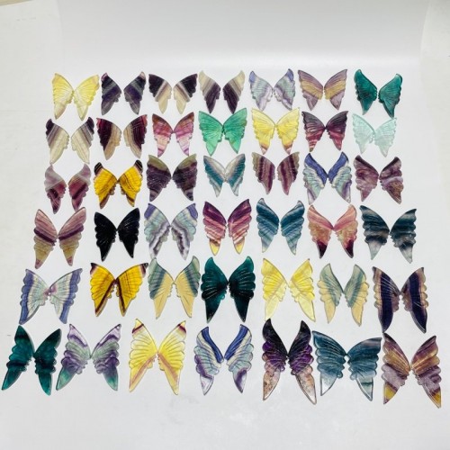 42 Pairs Rainbow Fluorite Butterfly Carving (A2BTF)