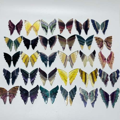 30 Pairs Rainbow Fluorite Butterfly Carving (A3BTF)