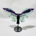 3 Pairs Rainbow Fluorite Symmetry Owl Wing Carving With Stand