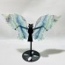 3 Pairs Rainbow Fluorite Symmetry Owl Wing Carving With Stand