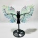 3 Pairs Rainbow Fluorite Symmetry Owl Wing Carving With Stand