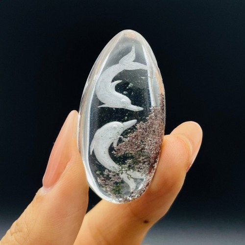 4 Pieces Beautiful Dolphin Garden Quartz Inner Scene Carving