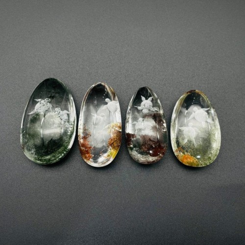 4 Pieces Beautiful Sea Turtle Garden Quartz Inner Scene Carving