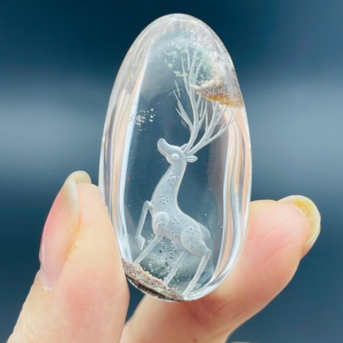 2 Pieces Deer Garden Quartz Inner Scene Carving