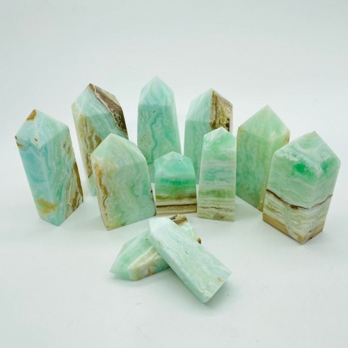 Fat Green Calcite Four-Sided Tower Points Wholesale