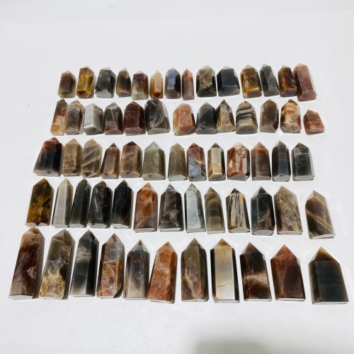 64 Pieces Black Rainbow Sun Stone With Hematite Points