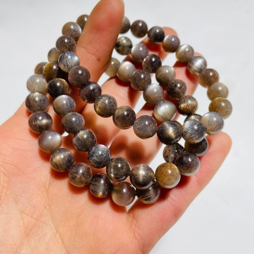 3 Pieces High Grade Black Sunstone with Hematite Bracelet (HGUB12)