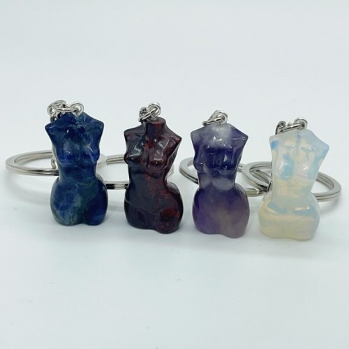 4 Types 3cm Goddess Carving Keychain Chevron Amethyst Opalite