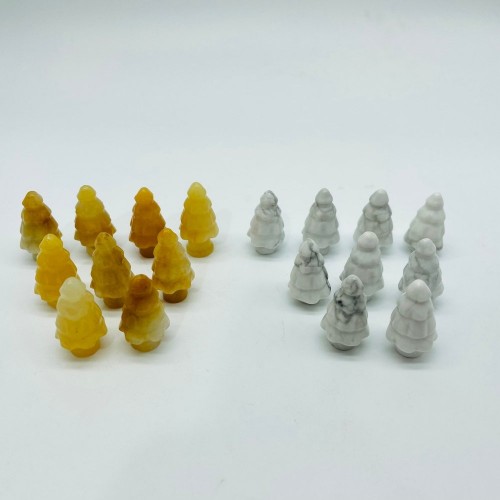 2 Types Mini Christmas Tree Howlite & Yellow Agate Pine Tree Carving Wholesale