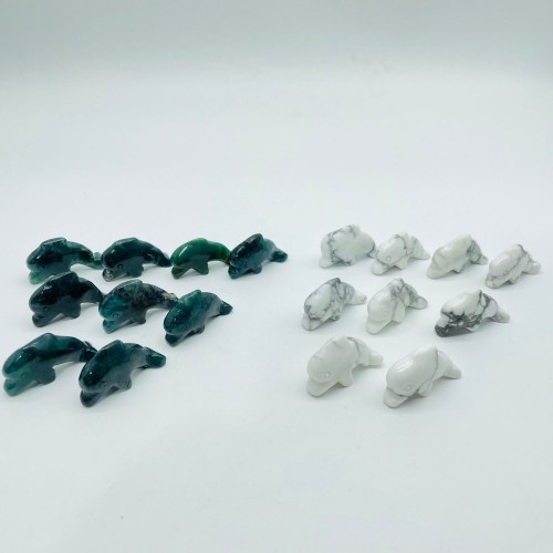 Howlite&Moss Agate Mini Dolphin Carving Wholesale