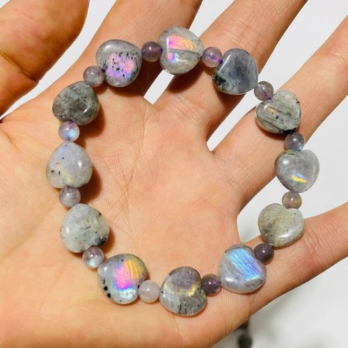 Colorful Labradorite Heart Purple Yellow Blue High Quality Bracelet Wholesale