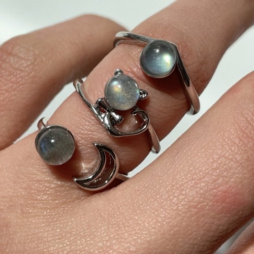 3 Types Labradorite Ring Moon Cat Crown Shape