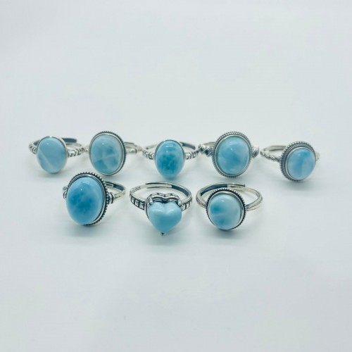 8 Pieces Beautiful Larimar Different Styles 925 Sterling Silver Rings