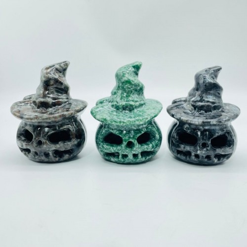 Halloween Pumpkin Wizard Hollow Carving Wholesale Yooperlite Larvikite Tree Agate