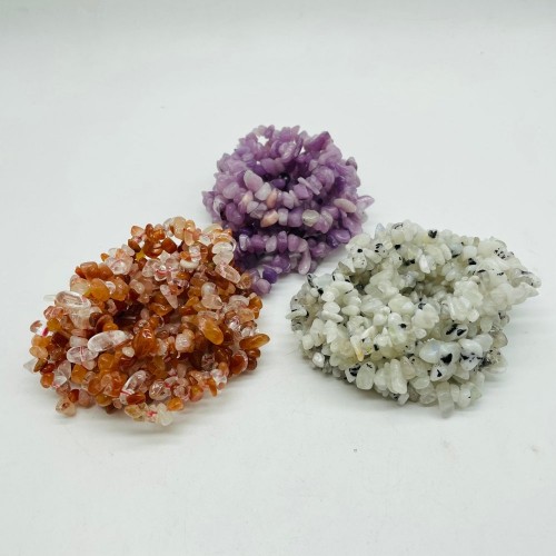 3 Types Chip Bracelet Moonstone Lepidolite Fire Quartz Wholesale