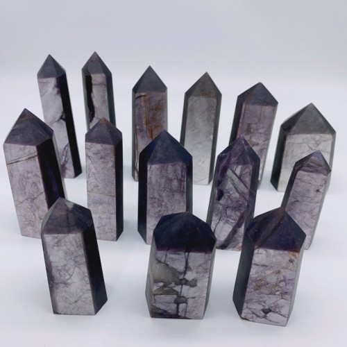 14 Pieces Purple Lepidolite Six-Sided Tower