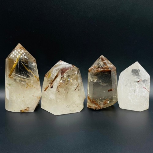 4 Pieces Clear Quartz With Mica Inclusion Polished Tower