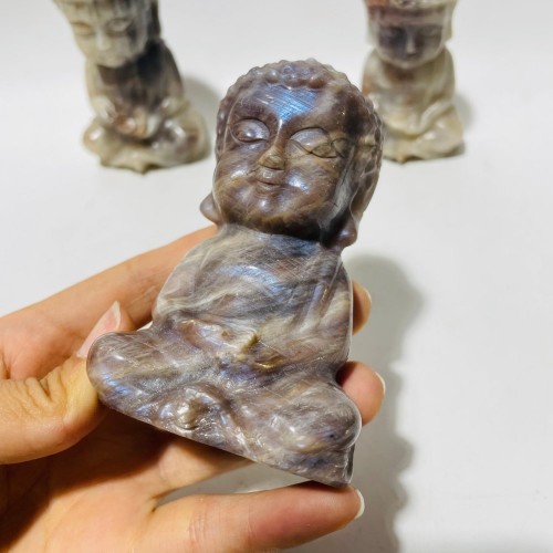 3 Pieces Moonstone Mixed Sunstone Baby Buddha Carving