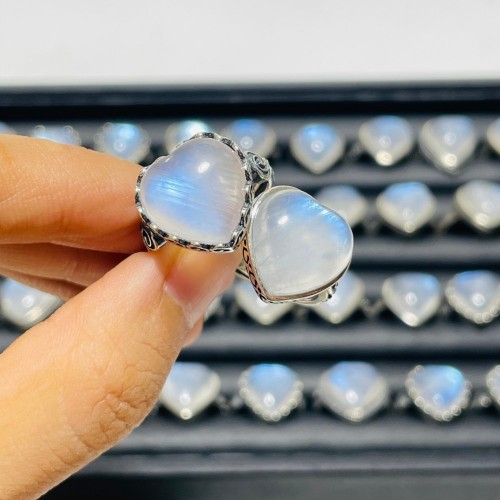 36 Pieces Sterling Silver Sri Lankan Moonstone Heart Different Styles Ring