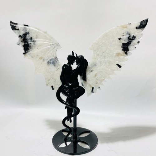 Moonstone Angel And Demons Wing Carving With Stand