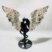 4 Pairs Demon And Angel Wing Carving With Stand Black Sun Stone India Moonstone