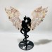 4 Pairs Demon And Angel Wing Carving With Stand Black Sun Stone India Moonstone