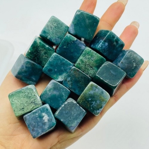 Moss Agate Cube Tumbled Wholesale